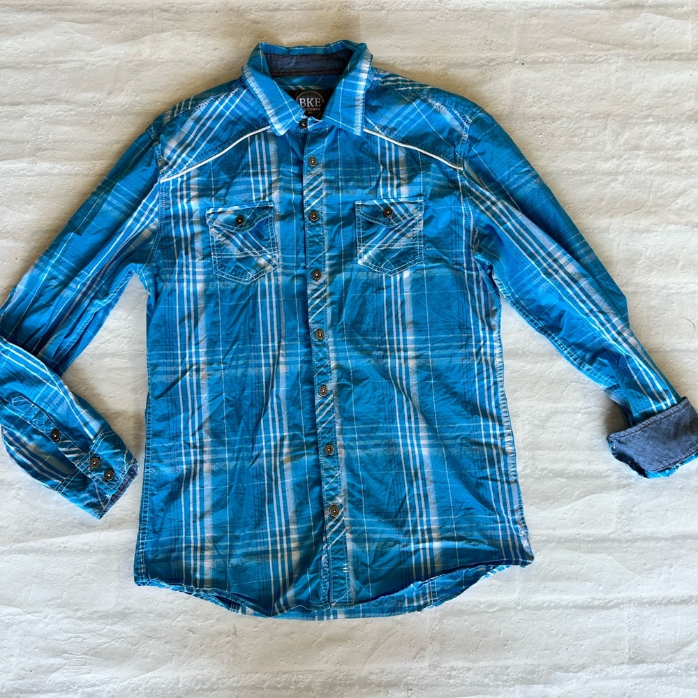 BKE Blue Plaid Long Sleeve Shirt XXL